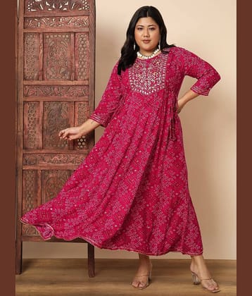 Vbuyz Rayon Printed Anarkali Women's Kurti - Pink ( Pack of 1 )