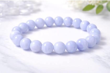 Natural Crystal 8mm Bluelace Agate Bracelet (Light Blue)-PID64916