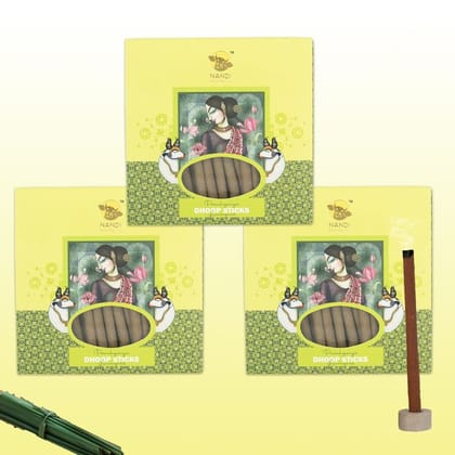 Nandi Panchgavya 100 Percent Cow Dung Dhoop Sticks for Pooja with Stand (Lemongrass Fragrance -Pack of 3,150 Sticks)