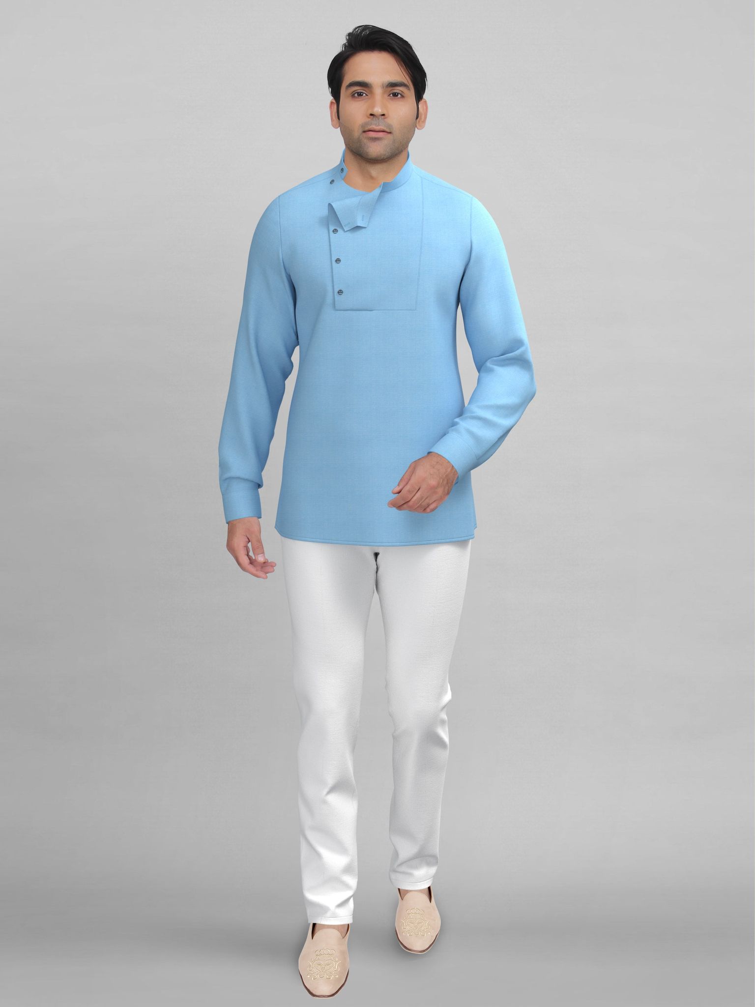 Light Blue Side open short kurta-Made To Measure / Only Kurta - No Lowers