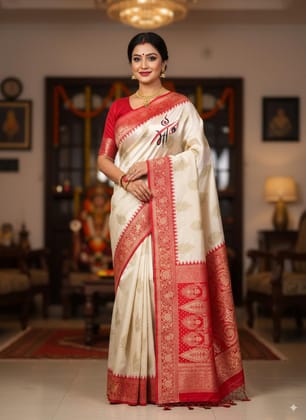 Bengali Red & White Saree Bengali Red & White Saree