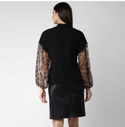 Women's Polyester Animal Print Long Sleeves Top (Black, M)-PID55902