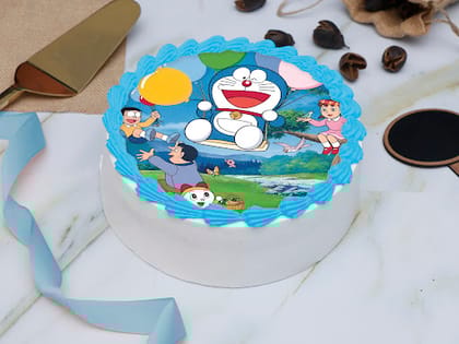 Doraemon Playing With Friends Photo Cake