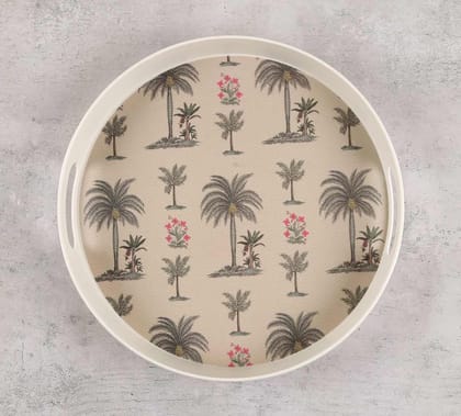 India Circus Chevron Palms Round Small Bamboo Tray