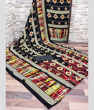 Kanooda Prints Georgette Printed Saree With Unstitched Blouse Piece ( Black )