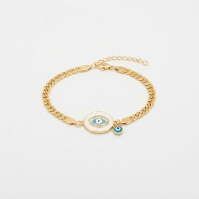 Crystal Halo Evil Eye Medallion Bracelet | Gold-Tone Anti-Tarnish Imitation Jewellery