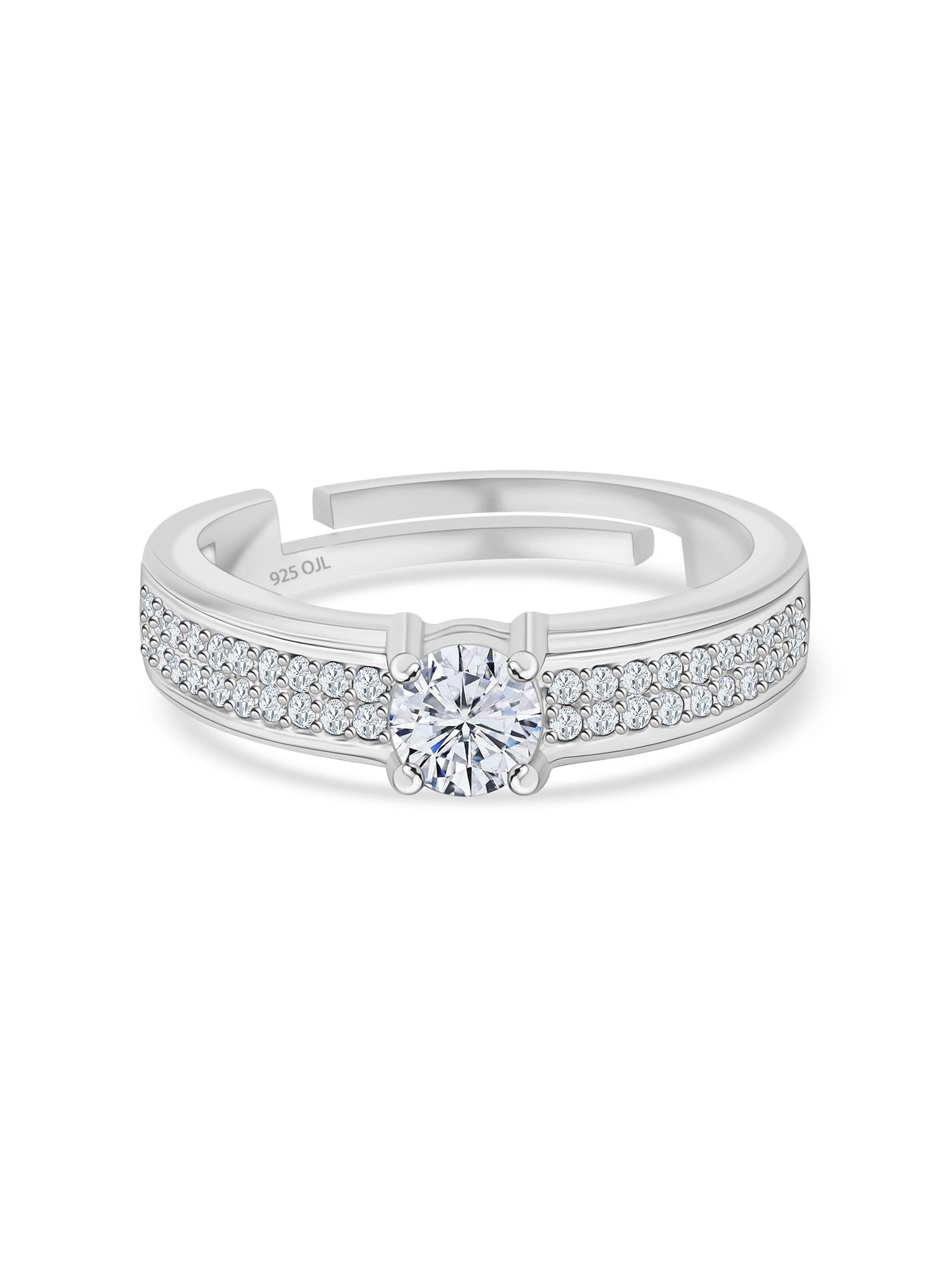 1 Carat Love Engagement Adjustable Silver Solitaire Ring For Women-Adjustable