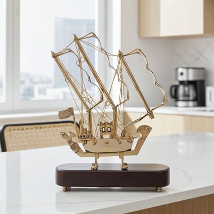 Brass Sailing Ship Decorative Showpiece – Nautical Room Decor, Height : 10 Inch (MRMAS128 X)
