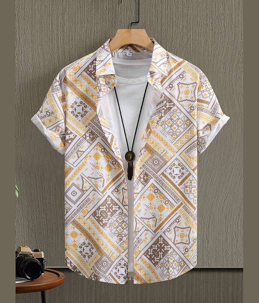 REXZA Poly Cotton Regular Fit Printed Half Sleeves Men's Casual Shirt - Off White ( Pack of 1 )