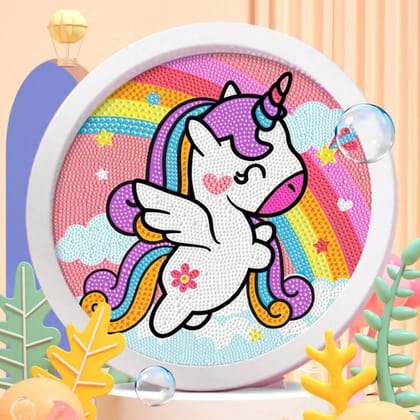 Cute Animals: Round Sparkling Diamond Painting Kits with Easel Stand- Adorable DIY Art Kit-Unicorn