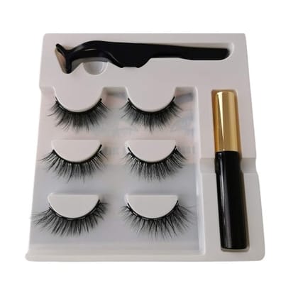 False Magnetic Eyelashes with Magnet Strips Eyeliner, Black