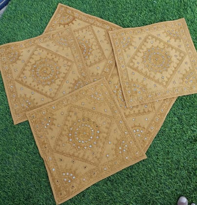 Khamma Ghani Artisan Brown Cotton Cushion Covers Mirror Work-Set of 2