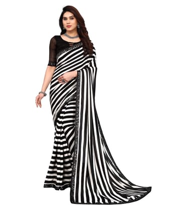 Women's Embellished Dyed Printed Bollywood Georgette Saree with Blouse (Black)