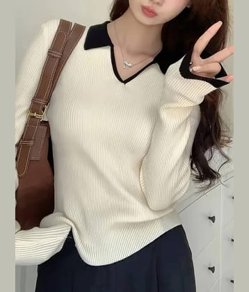 Traquila Women Cotton Blend Solid Regular Fit V-Neck T-Shirt ( Beige )