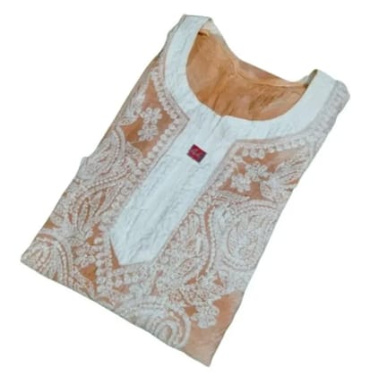 Lucknowi Chikankari Cotton Embroidered Long Orange Kurti