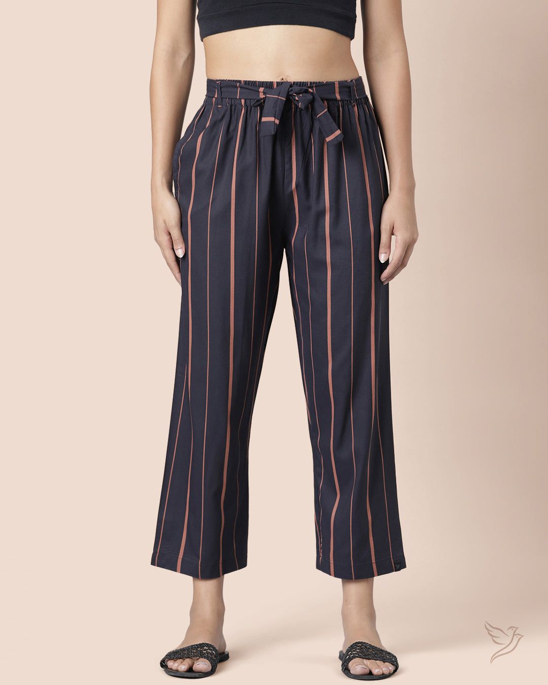 Knotted Striped Palazzo - Deep Navy-S / Deep Navy