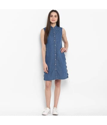 StyleStone Women Denim Fit & Flare Dress ( Blue )