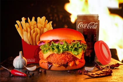 Korean Spicy Paneer Burger Combo.