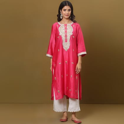Fuschia Chanderi kurta set-XS