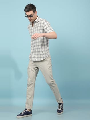 Beige Checked Linen Shirt-M / Beige