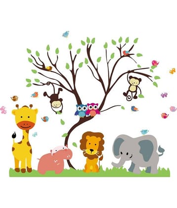 Decor Villa Animals Vinyl Multicolour Wall Sticker - Pack of 1