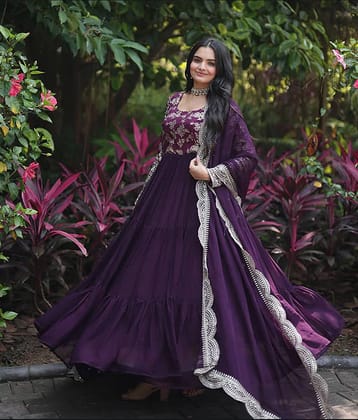 Trijal Fab Purple Anarkali Georgette Women's Stitched Ethnic Gown ( Pack of 1 )