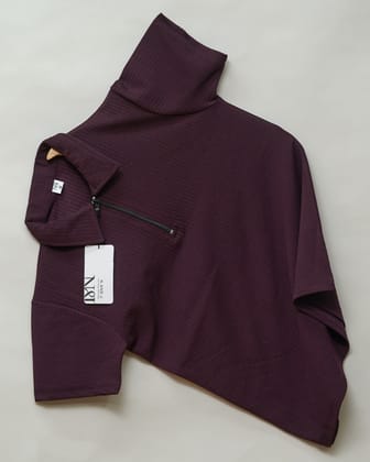 Wine | Pique Textured | Polo Zipper T-Shirt-M