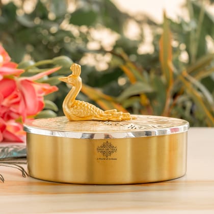 Silver Plated Brass Decorative Box With Peacock Design Knob, Ideal For Gifting-10CM