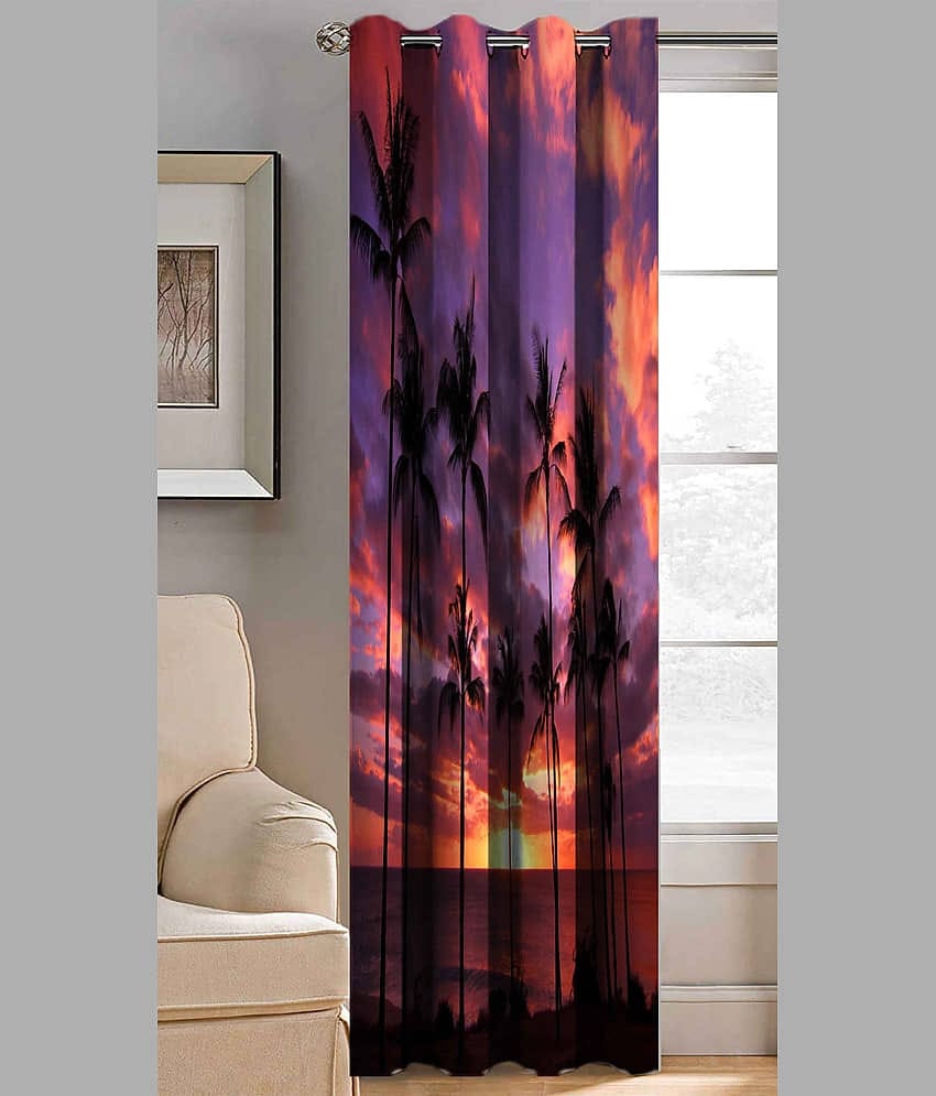 BELLA TRUE Abstract Printed Semi-Transparent Eyelet Curtain 7 ft ( Pack of 1 ) - Multicolor