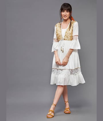 Miss Chase Women Rayon Printed Fit & Flare Dress ( Off White )