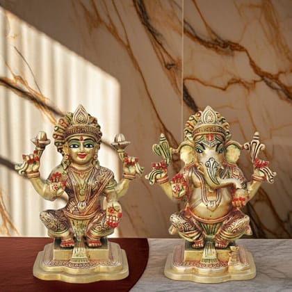 Brass Laxmi Ganesh Pair Showpiece | Religious Diwali Gift Idol, Height : 7.5 Inch (BSMAS1063)