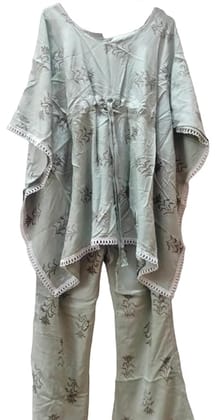 Readymade Garments Kaftaan Kurta Cotton Printed Kaftan with Palazzo Rayon with Lace Work Green Readymade Garments Kaftaan Kurta Cotton Printed Kaftan with Palazzo Rayon with Lace Work Green