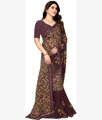 Kanooda Prints Georgette Printed Regular Saree With Unstitched Blouse Piece ( Wine )