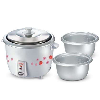 Prestige PRWO 1.8-2 Electric Rice Cooker 1.8L with Close Fit Lid (White, Red)