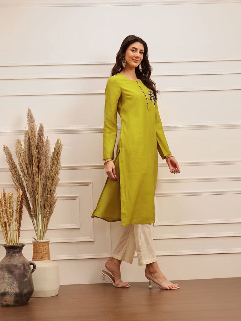 Lime Blossom Embroidered Kurta