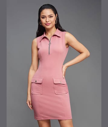 Miss Chase Women Polyester Solid Bodycon Dress ( Pink )