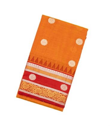 Rust Handloom Chirala Silk Cotton Saree With Chakaram Buttas-Rust