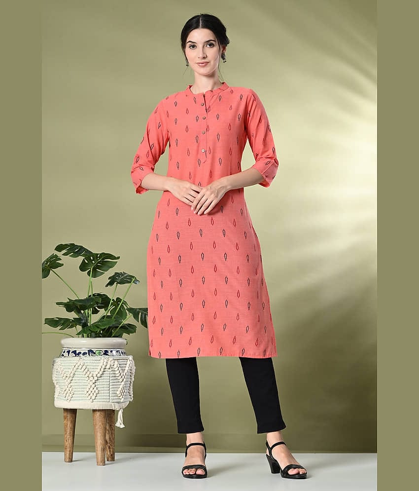 GlowWorld Cotton Printed Straight Women's Kurti - Pink ( Pack of 1 )