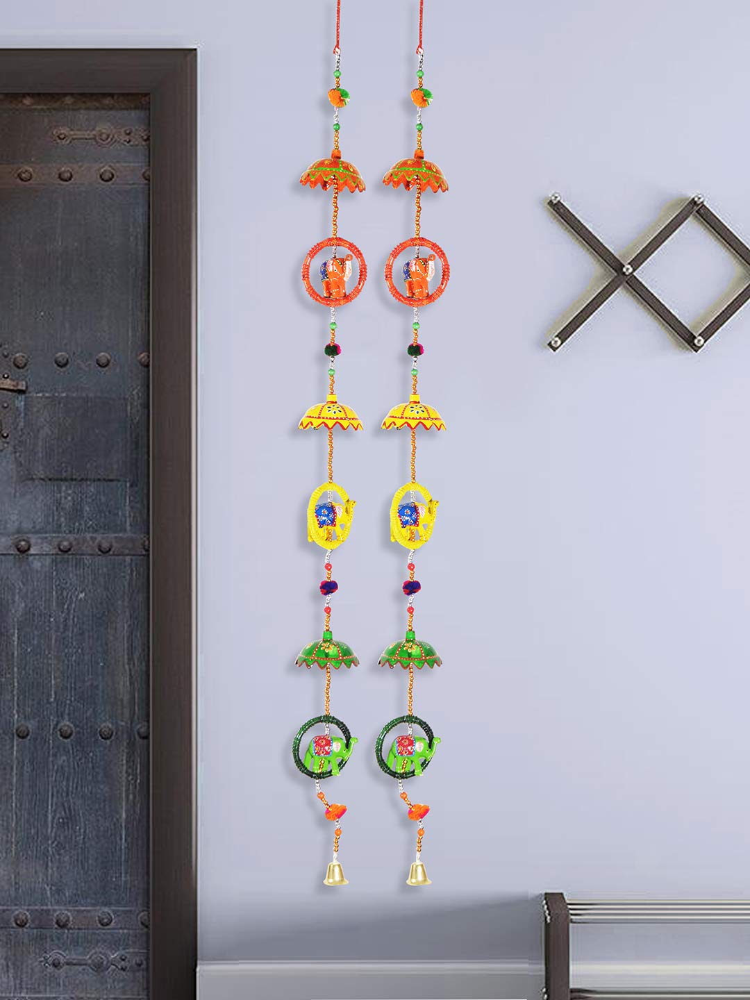 DreamKraft 'Rajasthani' Elephant Ring with Umbrella Door Hangings Wall Art for Main Door/Living Room Home Decor(107 cm) - Set of 2