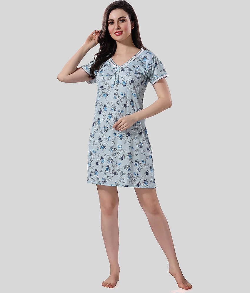 Gutthi - Blue Hosiery Women's Nightwear Night Dress ( Pack of 1 )