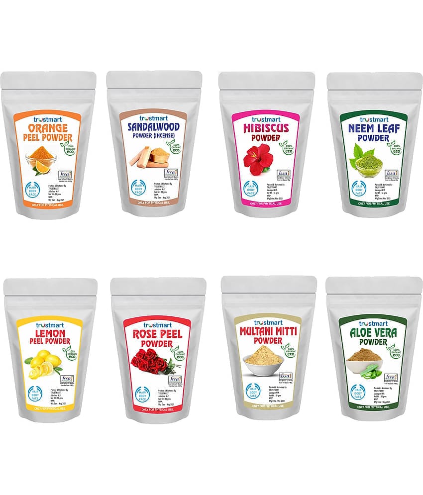 TRUSTMART LAMON PEEL,ORANGE PEEL,ROSE PEEL,ALOEVERA LEAF,HIBISCUS,NEEM LEAF,MUTANI MITTI, AND SANDALWOOD EACH -50G
