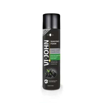 VI-JOHN Purifying Charcoal Premium Shaving Foam Enriched With Aloevera & Jojoba Oil From Paraben- 300g (Pack of 12)