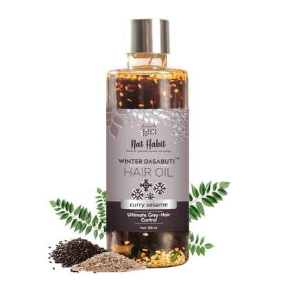 Nat Habit Curry Sesame Winter Hair Oil For Oily, Normal, Curly, Colored Hair With 16 Herbs, Coconut & Amla, (100ml) Nat Habit Curry Sesame Winter Hair Oil For Oily, Normal, Curly, Colored Hair With 16 Herbs, Coconut & Amla, (100ml) - Standard / 100 ml (P