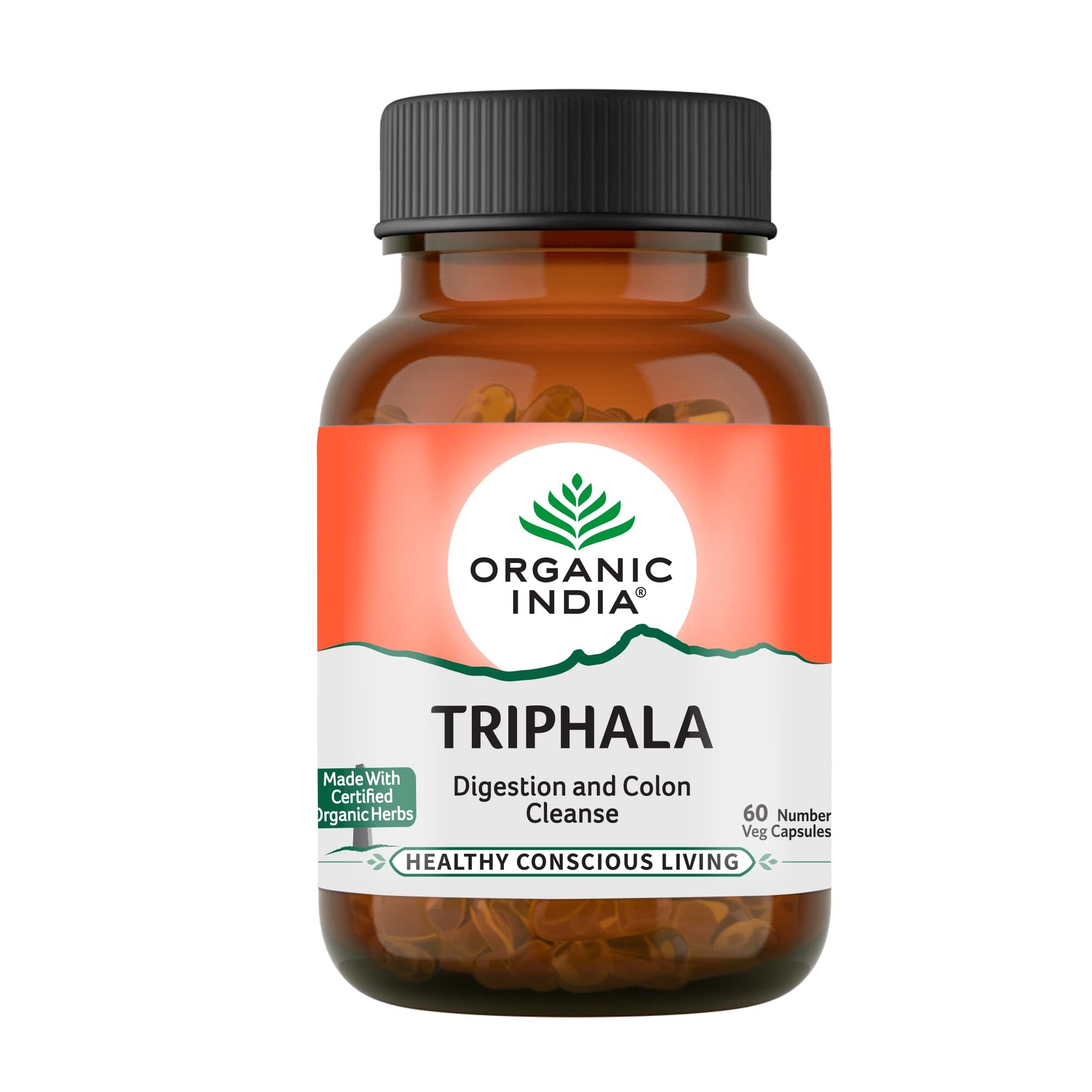 A TATA Product - Organic India Triphala Capsules - 60 Caps, Supports Immune System, Colon & Digestion, Balanced Bowel & Gut Health, Contains Bioactives and Antioxidants, GMP & NPOP Certified Organic