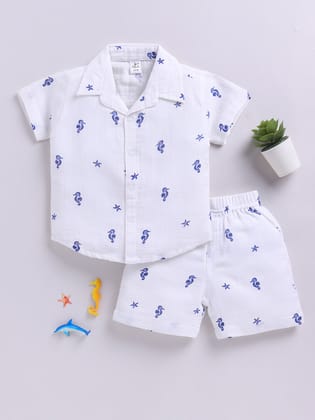 White Starfish Print Co-ord Set-6-9 m