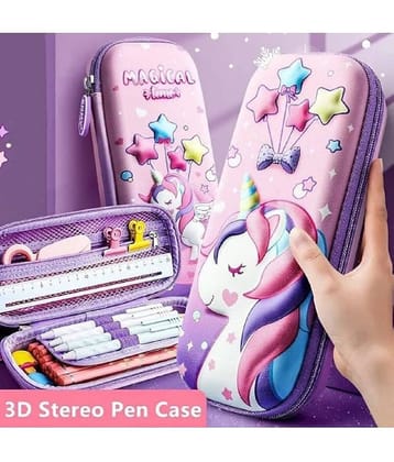 FEDIFU  3D Unicorn Cover Large Capacity Pencil Case Compass with Compartments, School Supply Organizer for Students, Stationery Box, Cosmetic Zip Pouch Bag