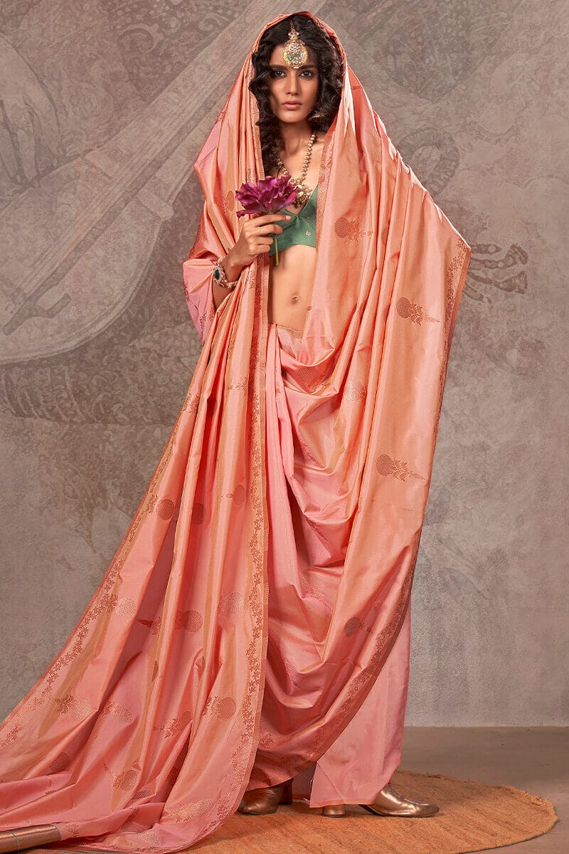 Peachy Pink Banarasi Two Tone Silk Saree
