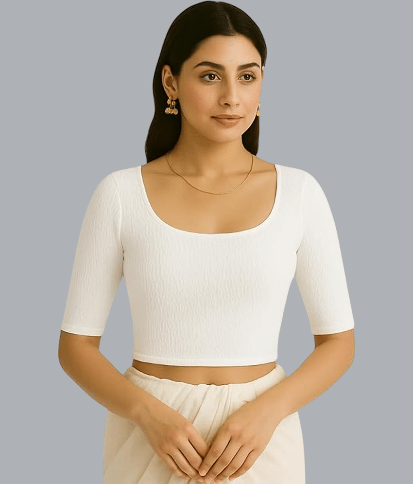 Bulbul Lycra Readymade without Pad Round Neck Women's Blouse ( White )