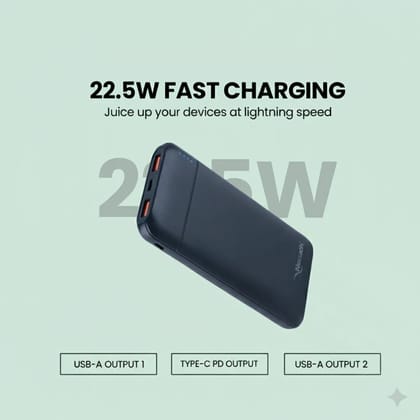 Nextech Slender PDQC 22.5W | 10000mAh | Made in India | Fast Charging Powerbank | Ultra Slim Power Bank | Type-C PD & QC 3.0 USB Output | Compact PowerBank for Smartphones,Blue