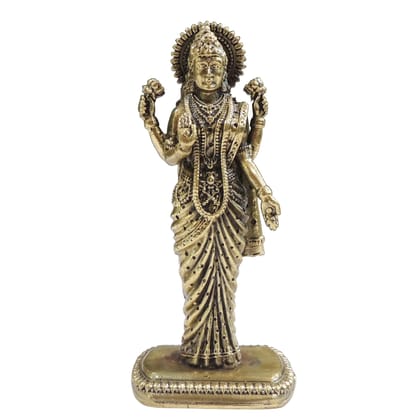 Standing Brass Lakshmi Murti for Mandir, Vastu & Prosperity, Height : 4.5 Inch (BSMAS1855 C)